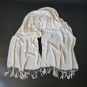 Gem Bella Rhinestone Accent Wrap Shawl Ivory Fringe Chic Elegant Glam Minimalist